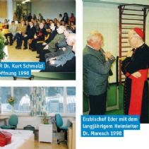 60 Jahre WDH: ehe, Obmann Dr. Schmalzl, Wiedereröffnun 1998; Zimmer 1998; Erzbischof Eder mit Heimleiter Dr. Maresch © Sulzer